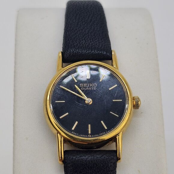 VTG Seiko Women\'s Watch 20MM Black Dial New Leather Bands Up to 6.5\